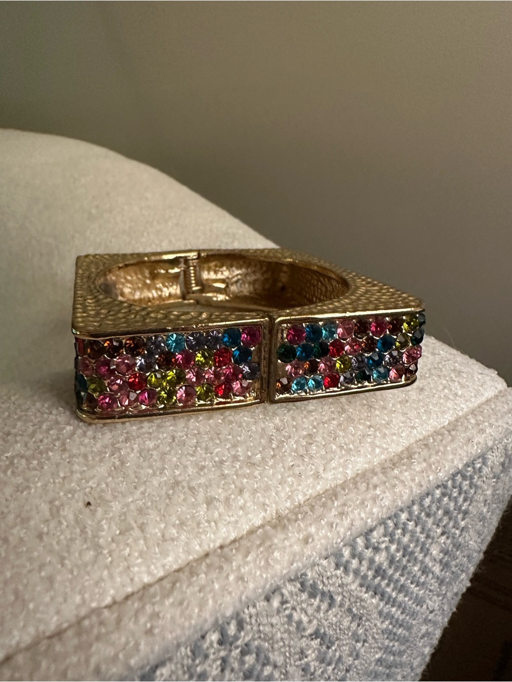 π Gold-Tone Multicolor Crystal Square Bangle Bracelet Rainbow Sparkles β¨ - Picture 3 of 5